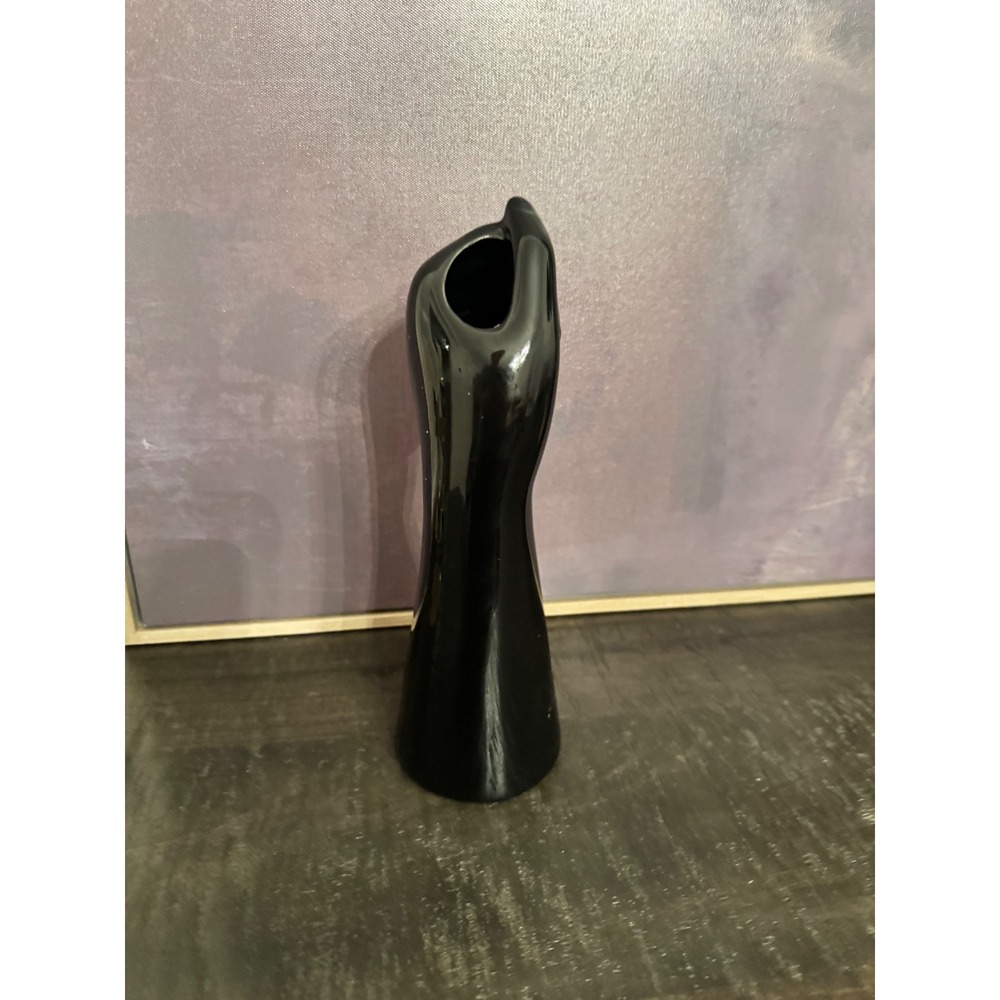 Vintage Style Black Glossy Ceramic Hand Fist Vase Sculptural Decorative Bud Vase